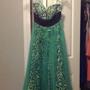 Green cheetah prom dress
